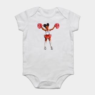 Inspirational motivational affirmation Cheer leader with Pom poms - Cheer Squad - anime girl cheerleader with Afro hair in puffs, brown eyes and dark brown skin side profile. Hair love ! Baby Bodysuit